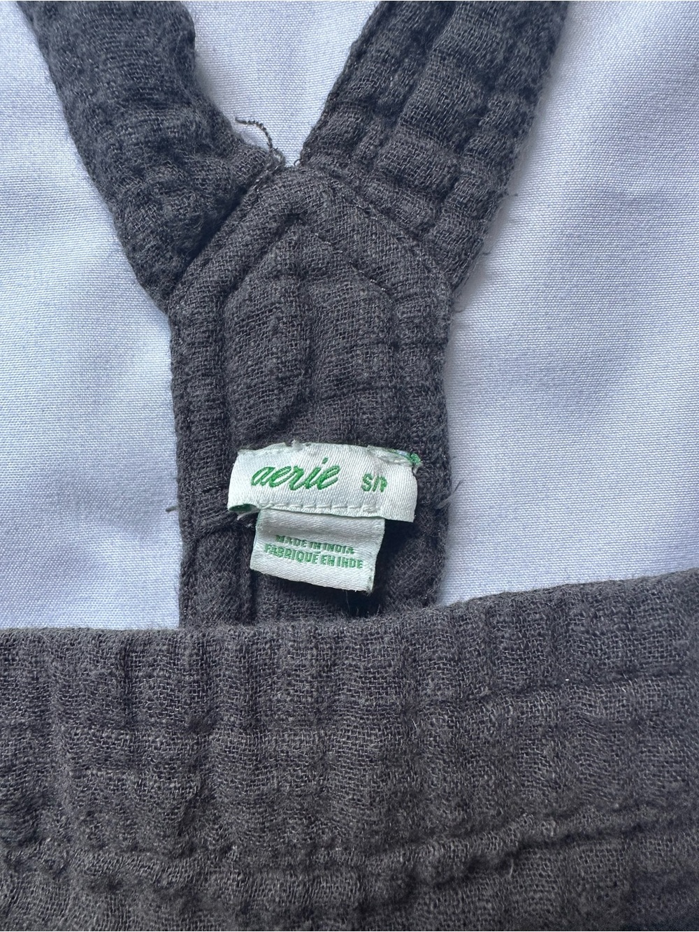 Aerie Charcoal Waffle Tie-Strap Short Overalls - Picture 4 of 5